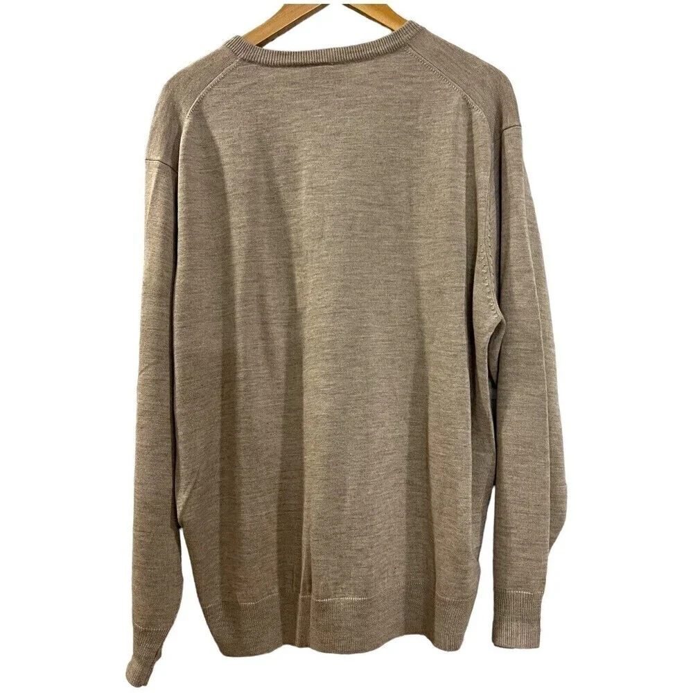 Jos A Bank Sweater Beige Merino Wool Blend V Neck Pullover Long Sleeve Men Sz XL